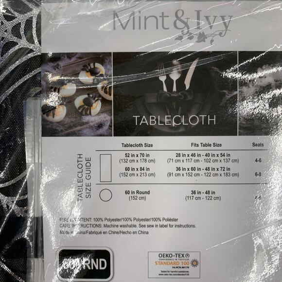 Halloween Mint & Ivy Spooky Spiderweb Spider Webs Metallic  52 X 70 Tablecloth - Picture 3 of 7